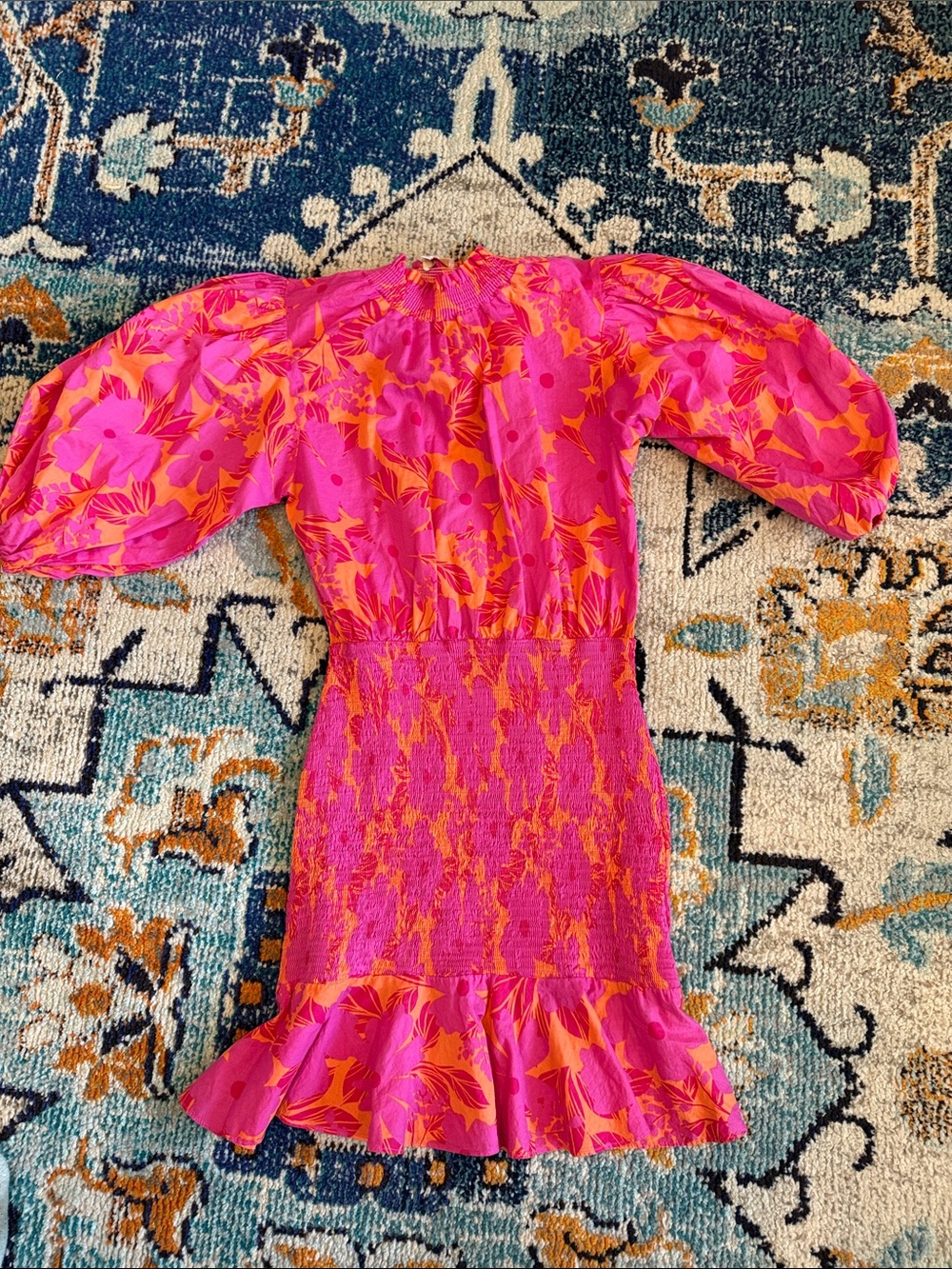 Olivaceous Girls' Hot Pink & Orange Floral Puff Sleeve Dress